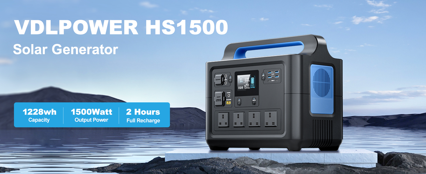 UKDirectVDLHS15001228WH1500WSolarPowerStationLiFePO4SolarGeneratorFullyCharged2HoursPureSinewaveACOu-2003448-1