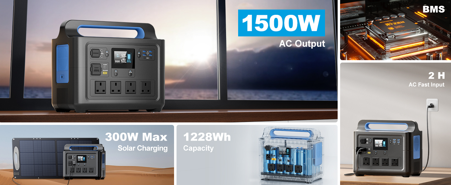 UKDirectVDLHS15001228WH1500WSolarPowerStationLiFePO4SolarGeneratorFullyCharged2HoursPureSinewaveACOu-2003448-2