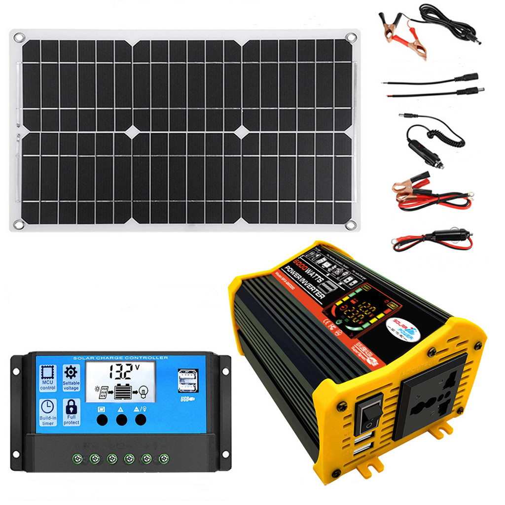 V3018W12Vto110V220VSolarPanelSolarPowerSystemPortable4000WPowerInverterWith2USBPorts30ASolarChargeCo-1988044-2