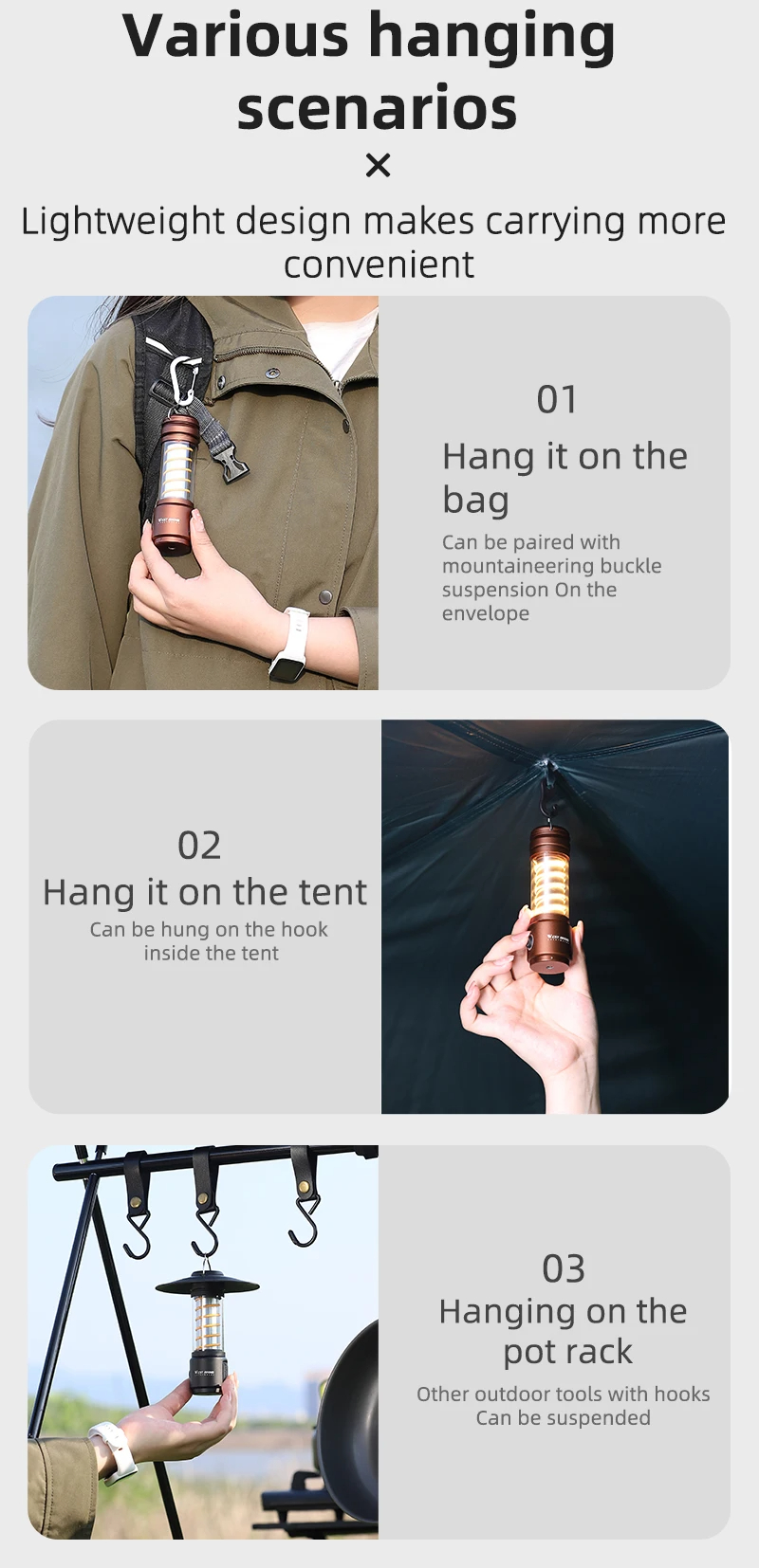 WESTBIKINGPortableCampingLight3In1MultifunctionalOutdoorLEDFlashlightUSBChargingEmergencyLampHanging-2009915-15
