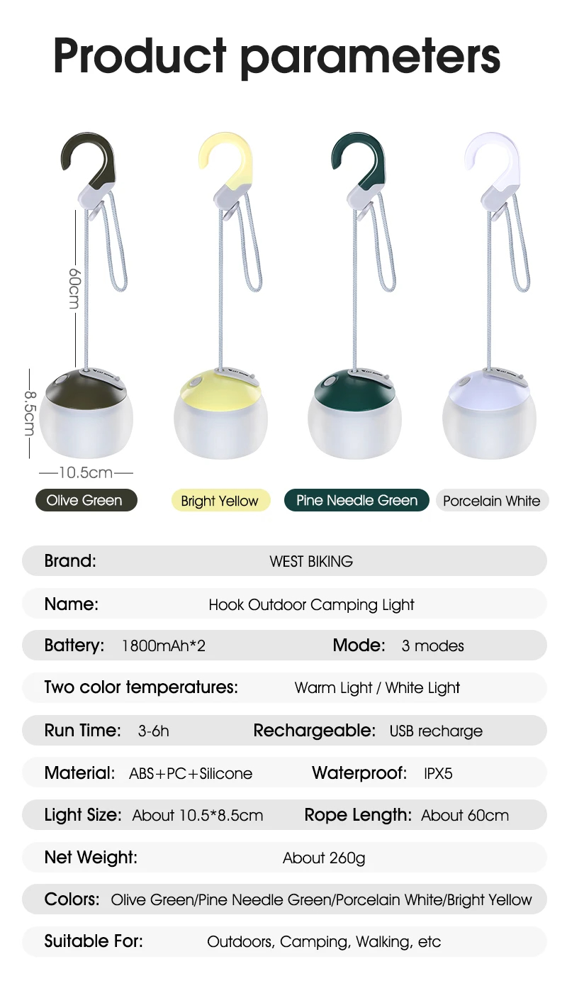 WESTBIKINGPortableCampingLightUSBRechargeableHookCampingLanternAdjustableOutdoorWaterproofTentLights-2009903-4