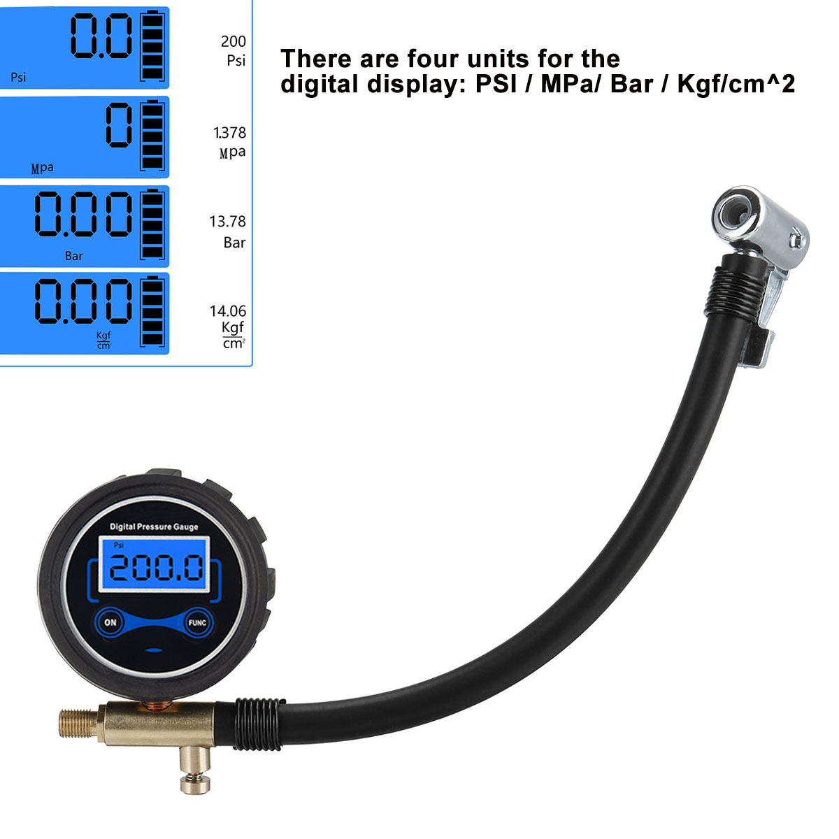 200PSIMulti-functionCarTruckAirTireInflatorDigitalPressureGaugewithAirChuckHose-1984301-2