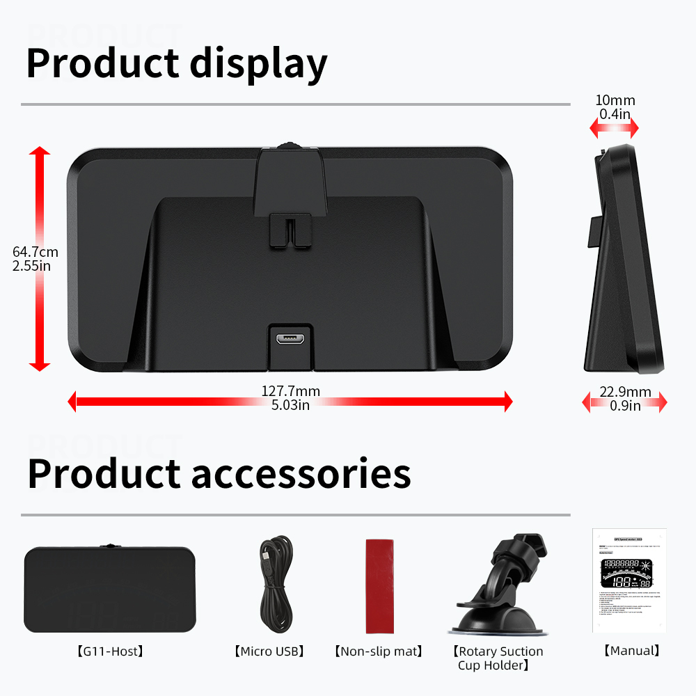 G11UniversalHUDGPSHeadUpDisplaySpeedometerOdometerLEDDisplayWindscreenProjectorwithOverspeedFatigueD-1988520-18