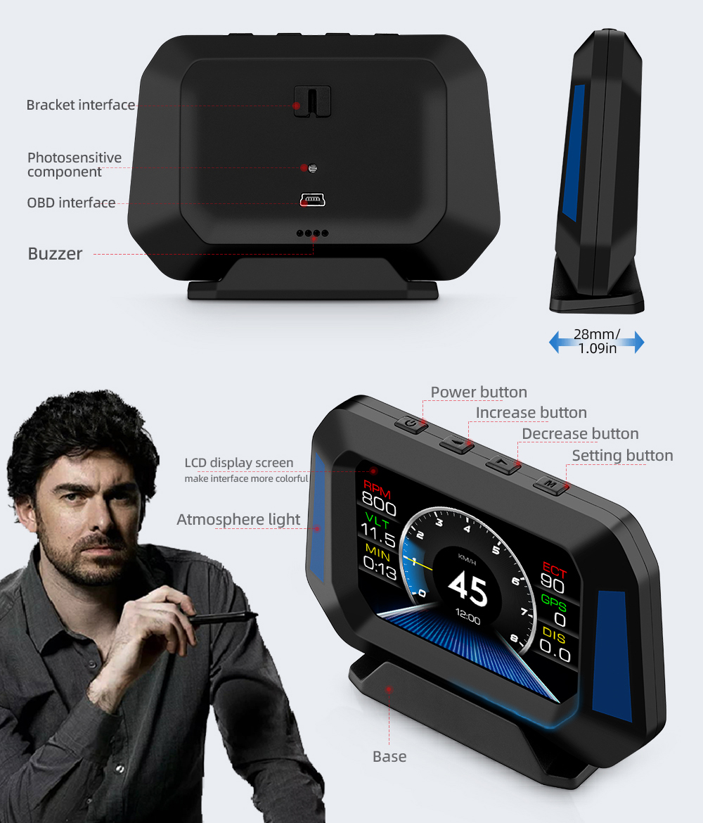 GEYIRENP21HUDHeadUpDisplayOBD35inchCarOverspeedWarningInclinometerAutoElectronicVoltageAlarm-1941217-11