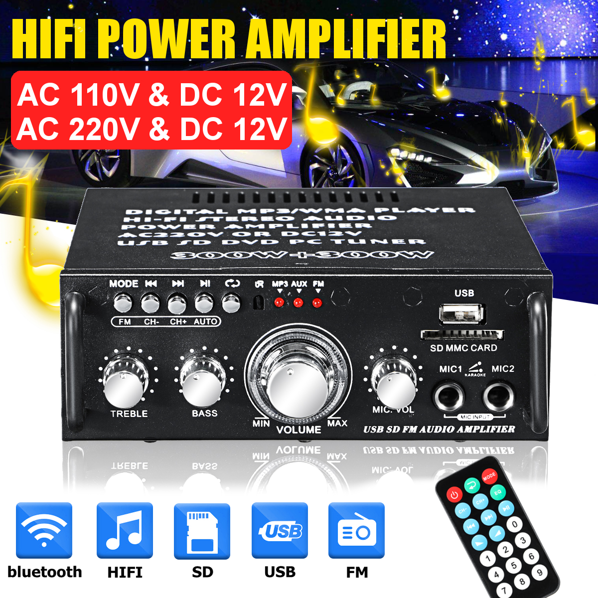 AV-263BT2x300W110-220VbluetoothAudioPowerAmplifierEQStereoAMPCarHome2CHAUXUSBFMSDHIFIDigitalRadio-1820839-1