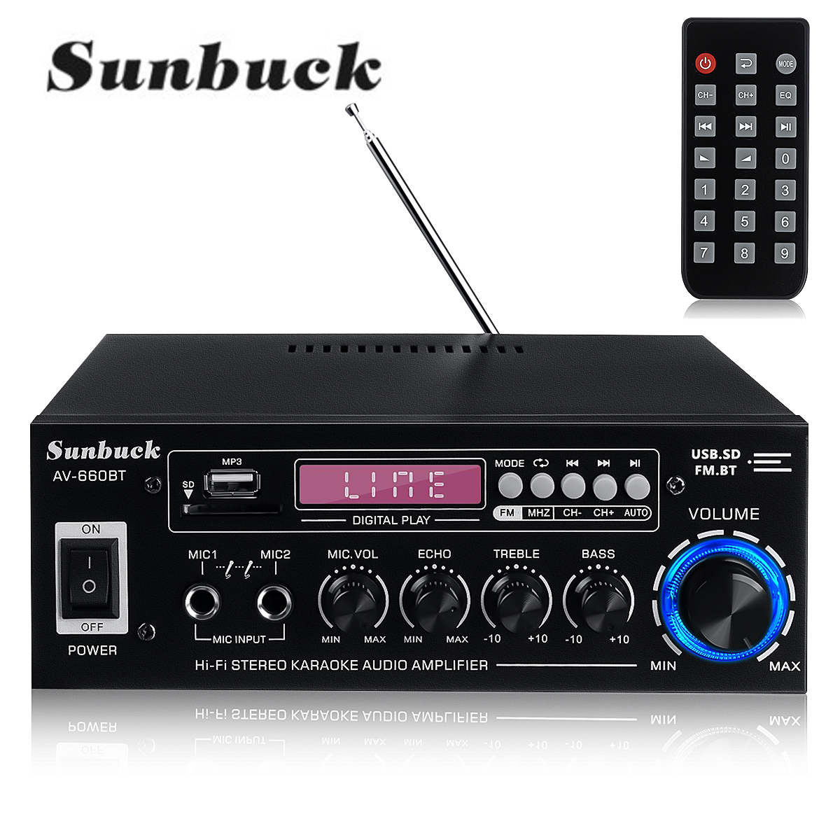 SunbuckAV-660BT2000Wbluetooth50AudioPowerAmplifierEQStereoAMPCarHome2CHAUXUSBFMRadio-1748941-1