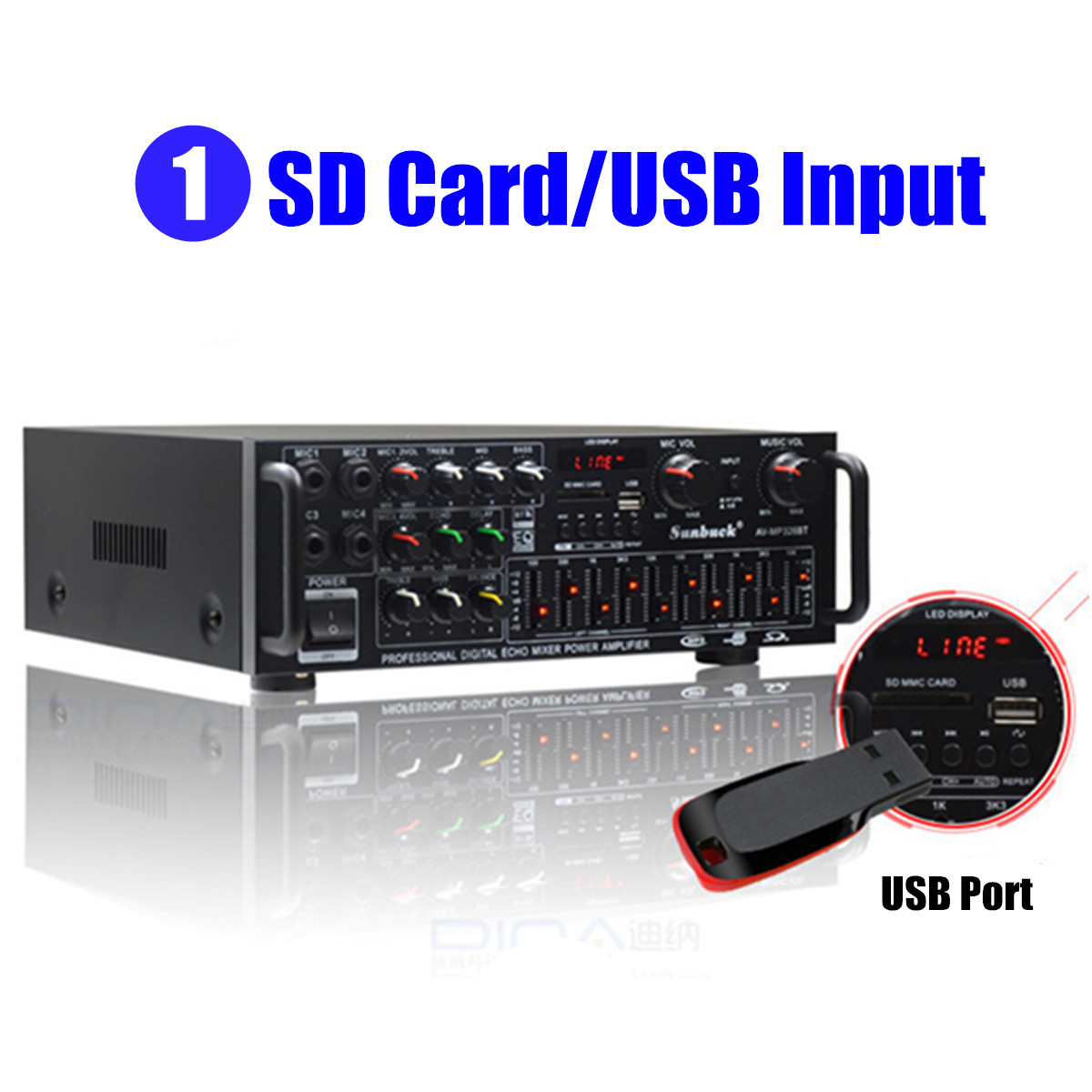 SunbuckbluetoothStereoAmplifier2ChannelHiFiAudioPowerAmplifierRemoteControlUSBSDFM220VEUPlug-1291003-5