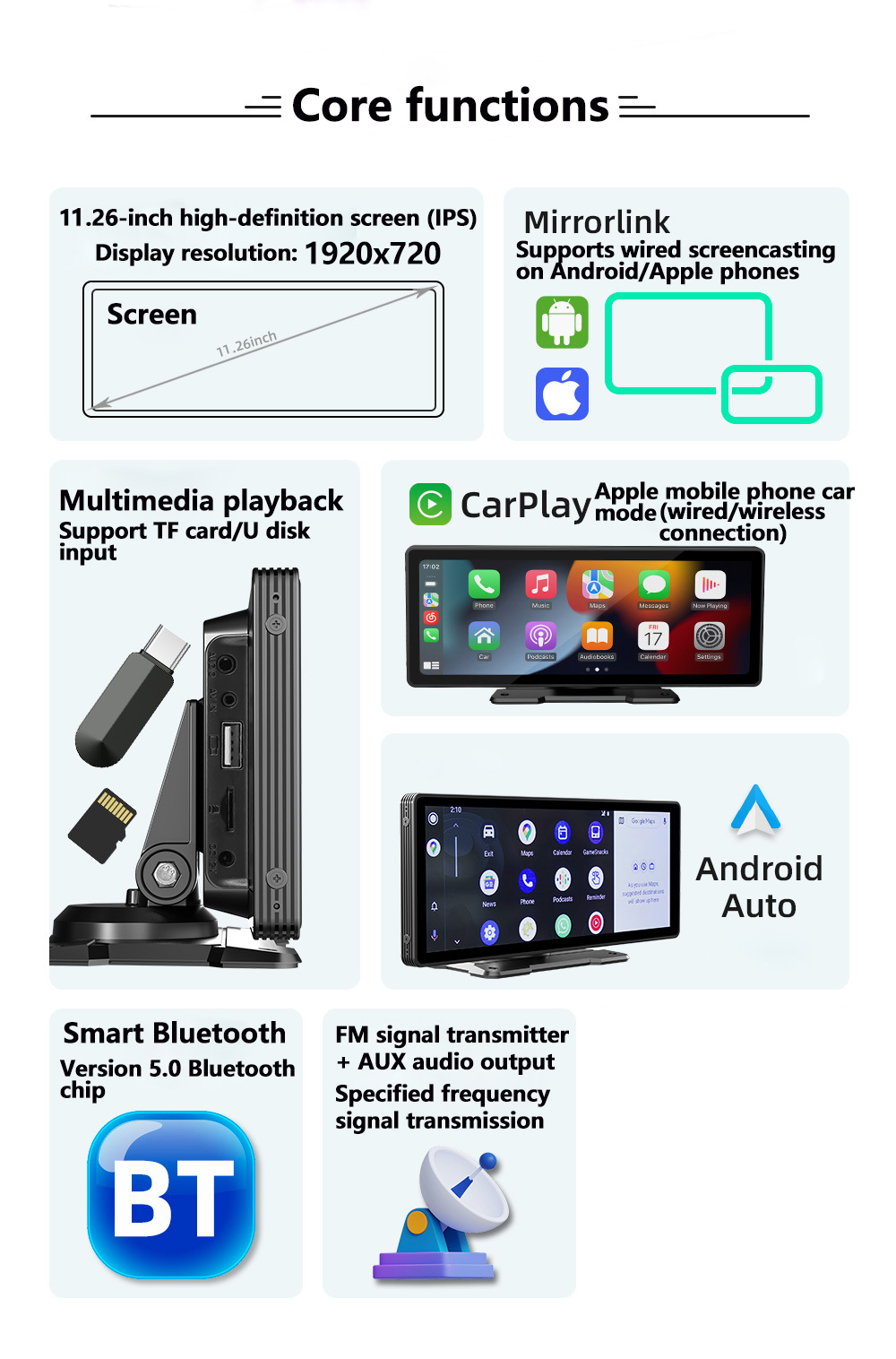 iMars1126inchbluetoothCarMP5Player1920x720IPSHDLargeScreenPortablewithCarplayWiFiFMTransmissionBuilt-2012712-3