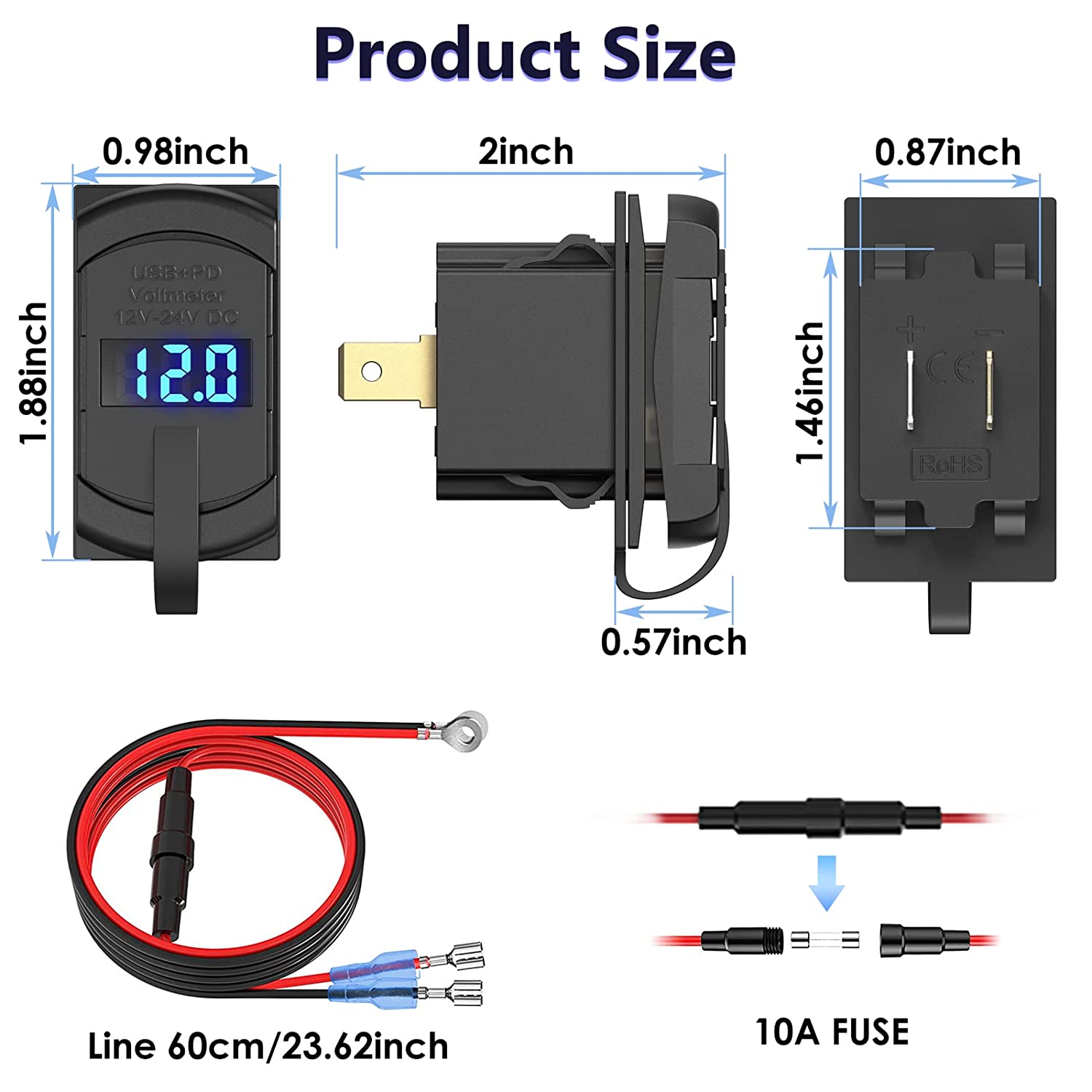 12-24VDualUSBCarChargerSocketPDQC30PowerAdapterwithDigitalDisplayVoltmeterforMotorcycleBoatMarineTru-1977604-8