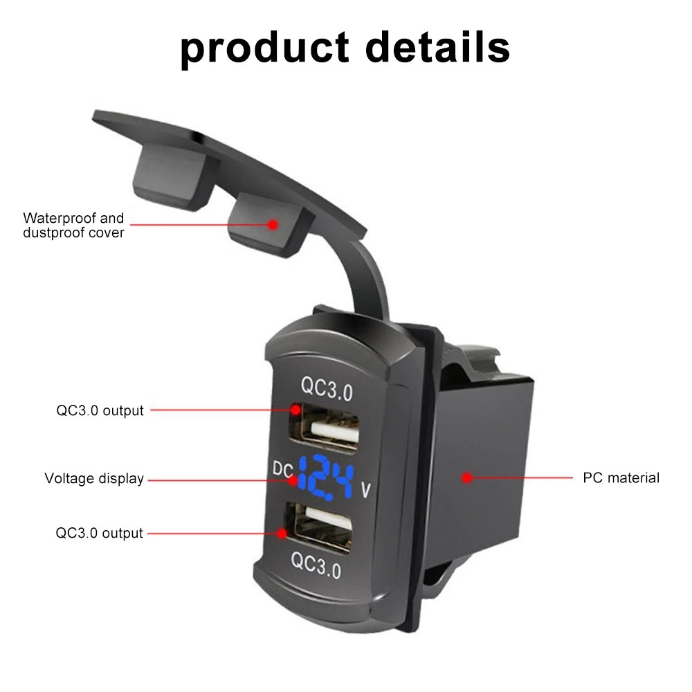 12-24VDualUSBQC30CarChargerSocketAdapterwithDigitalDisplayVoltmeterforMotorcycleBoatMarineTruckATV-1977627-7