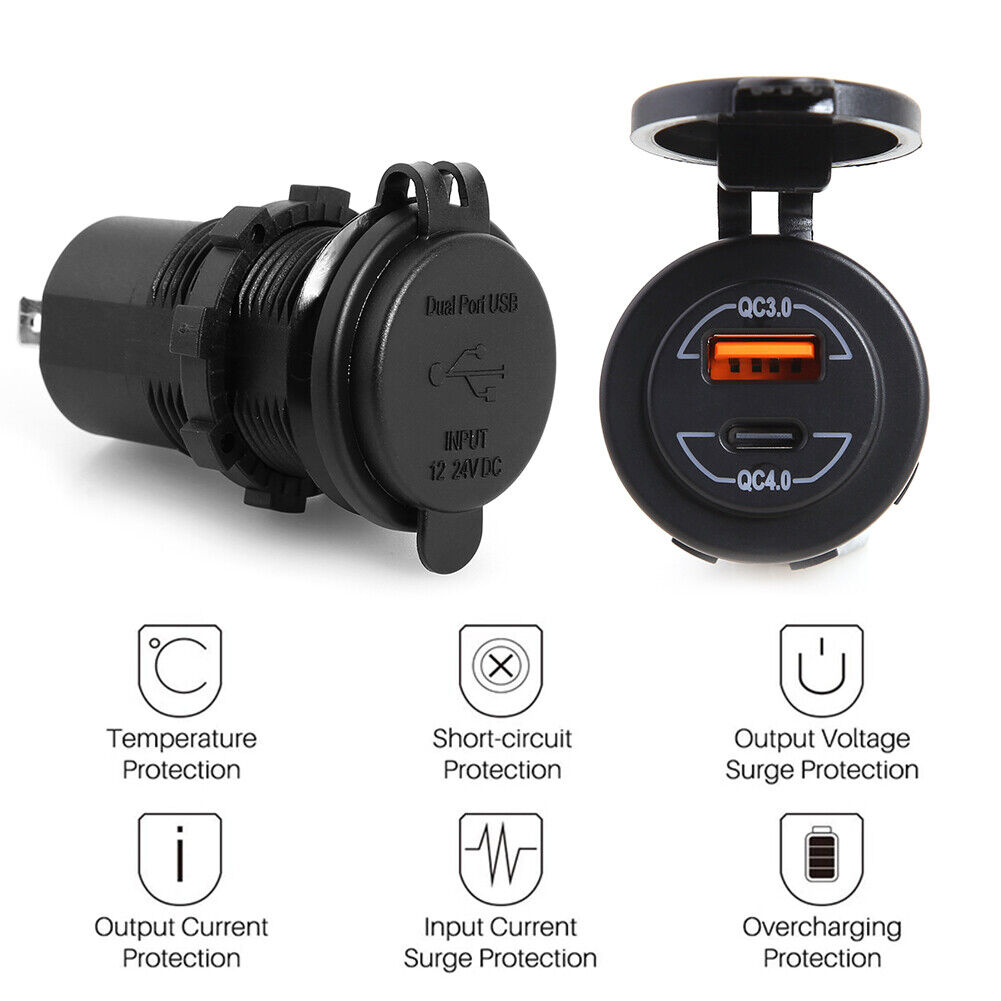 12-24VQC30QC40DualUSBCarChargerSocketTypeCQuickChargeWaterproofforRVYachtsMotorcycles-1978585-5