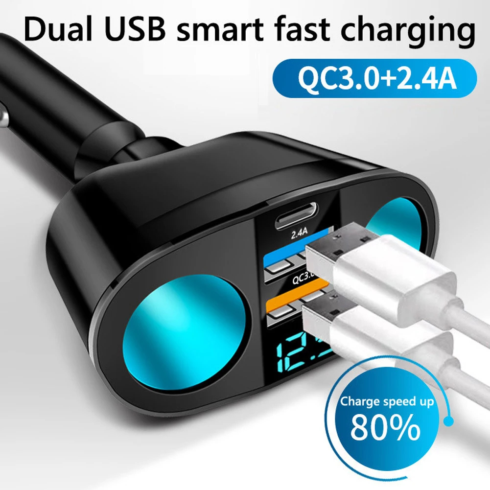 120WQC30CarCharger12V24VDualUSBPowerAdapterFastChargingCarLighterSocketwithBlueLEDDigital-2014952-5