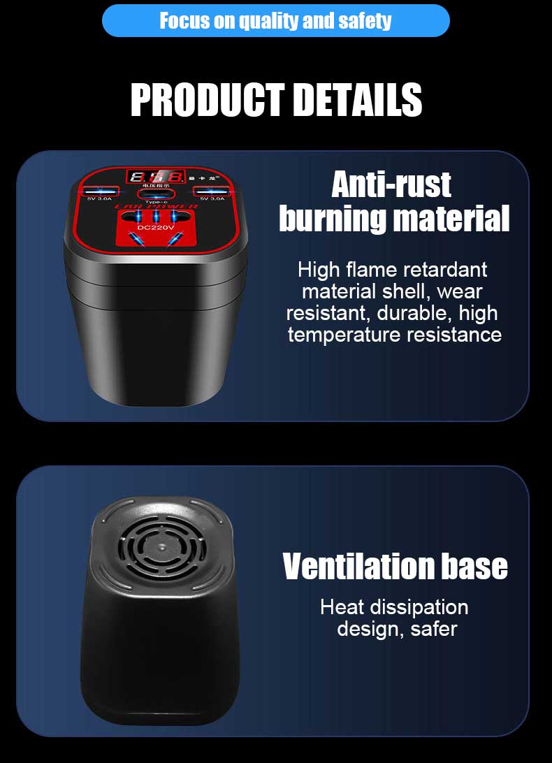 12V24Vto220VCarInverter200W30FastChargeType-CCarChargerSocketwithIntelligentDigitalDisplayforPhoneTa-2012514-16