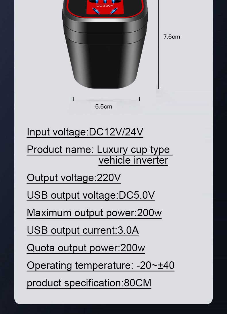 12V24Vto220VCarInverter200W30FastChargeType-CCarChargerSocketwithIntelligentDigitalDisplayforPhoneTa-2012514-18