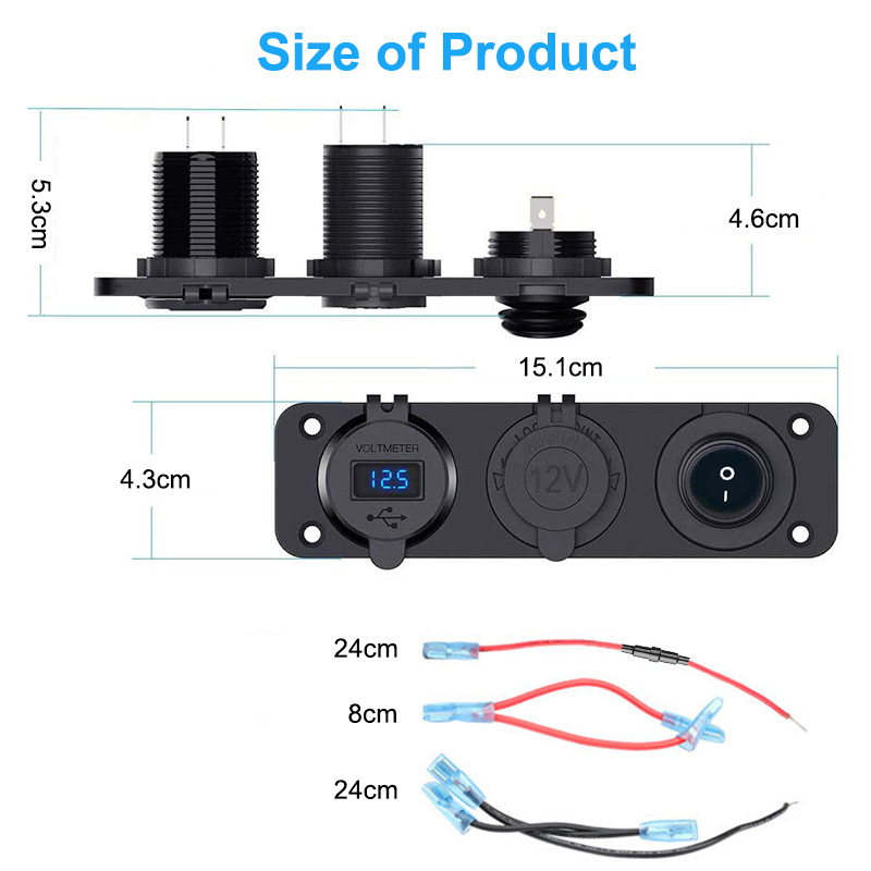 12V3in1CarChargerSocketWaterproofDualUSBQC30OutletPanelToggleSwitchVoltmeterforRVMarineBoat-1976180-4