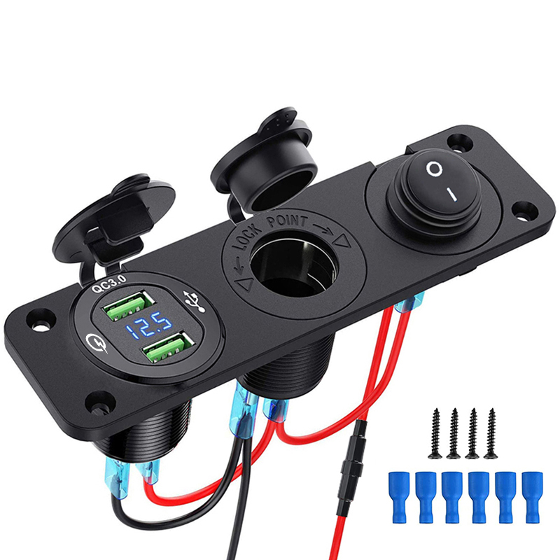 12V3in1CarChargerSocketWaterproofDualUSBQC30OutletPanelToggleSwitchVoltmeterforRVMarineBoat-1976180-7