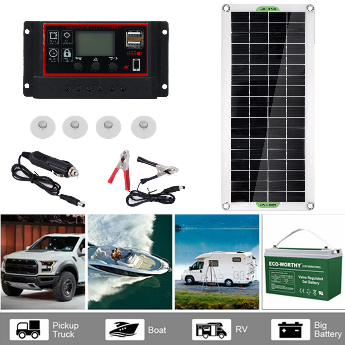 15WSolarPanel12VBatteryCharger60A100ADualUSBControllerForRVTravelCarCamping-1721762-3