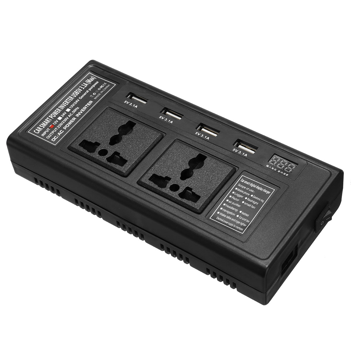 200W12VTo220VDCACCarPowerInverterwith4USB2UniversalSocketIndependentSwitchVoltageDigitalDisplay-1983009-2