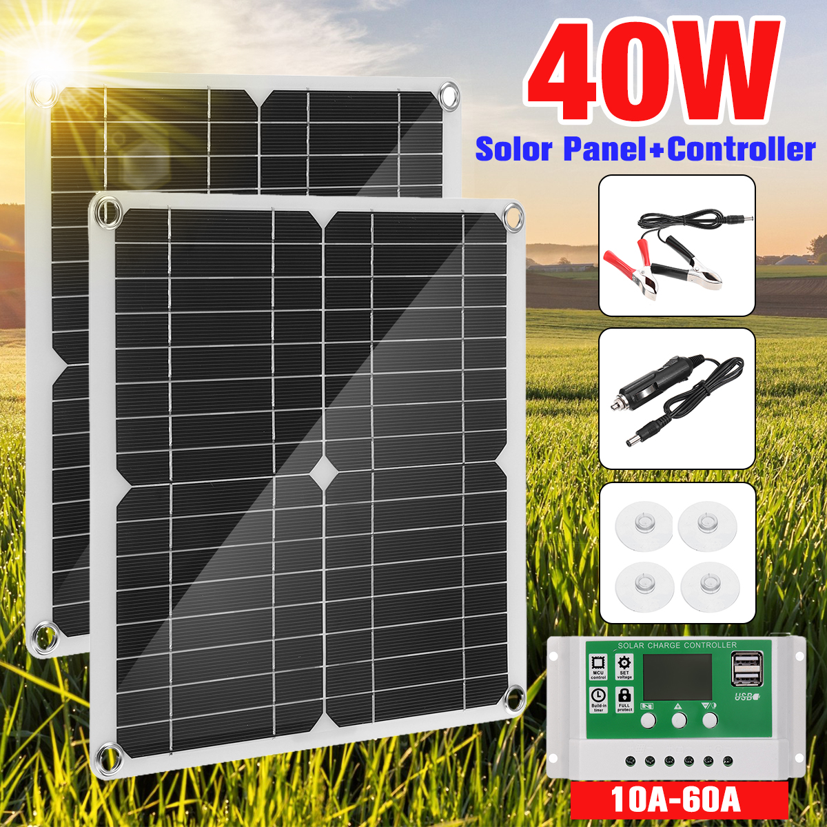 40WSolarPanelDualUSB30AControllerSolarCellforYachtRVBatteryCharger-1830193-1