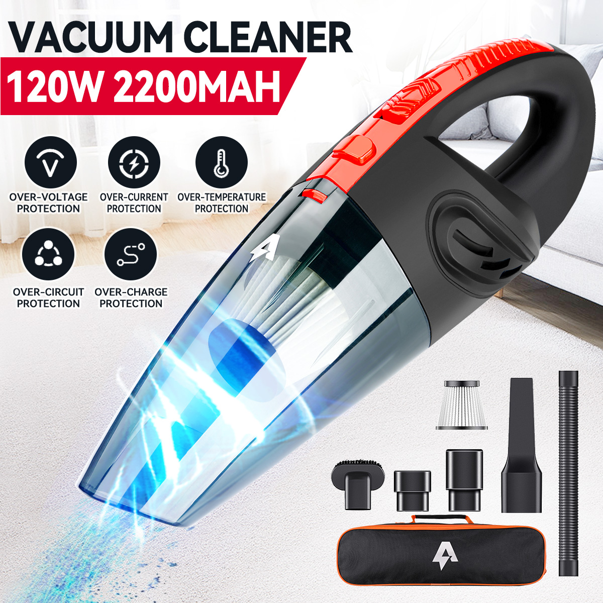 Andeman3500PA120WMiniCordlessRechargeableHandheldCarVacuumCleanerforCarHome-1413714-1