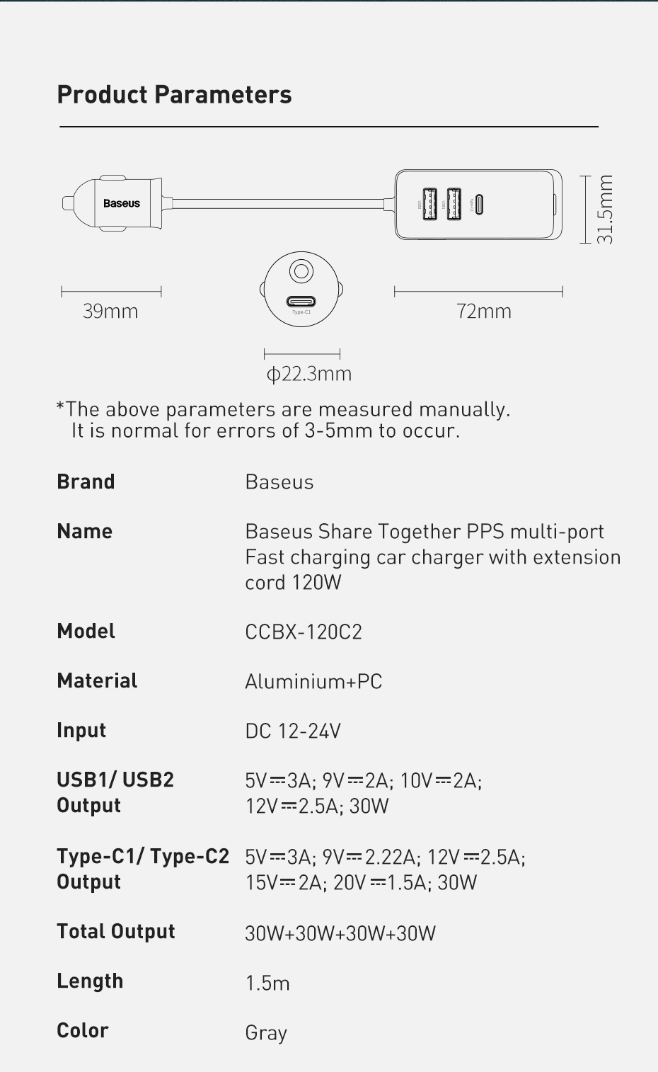 Baseus120WLighterSplitterQC30PD30USBCarChargerPD20WQuickChargingForIphoneCarUSBSocketAdapter-1987502-14