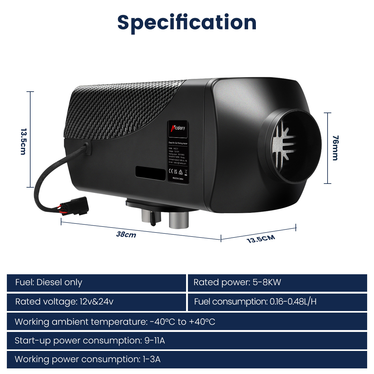 HcaloryHC-A1112V-24V5-8KWDieselAirCarParkingHeaterbluetoothKnobRemoteSwitchSmartClassicGrilleBlackWi-1974289-2