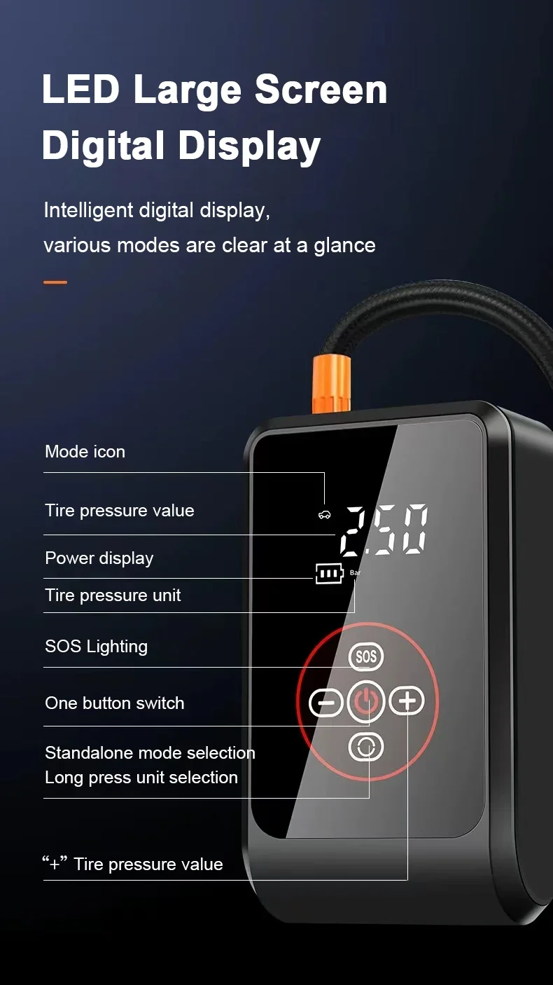 PortableCarAirCompressorElectricInflatorPumpwithDigitalDisplayScreenTyreInflatorforMotorcycleBicycle-2015235-7