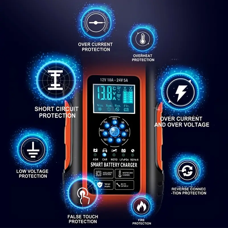 SmartFullyAutomaticTouchScreenDigitalDisplayCarBatteryCharger12V24V10AEUStandardWTemperatureCompensa-1998535-5