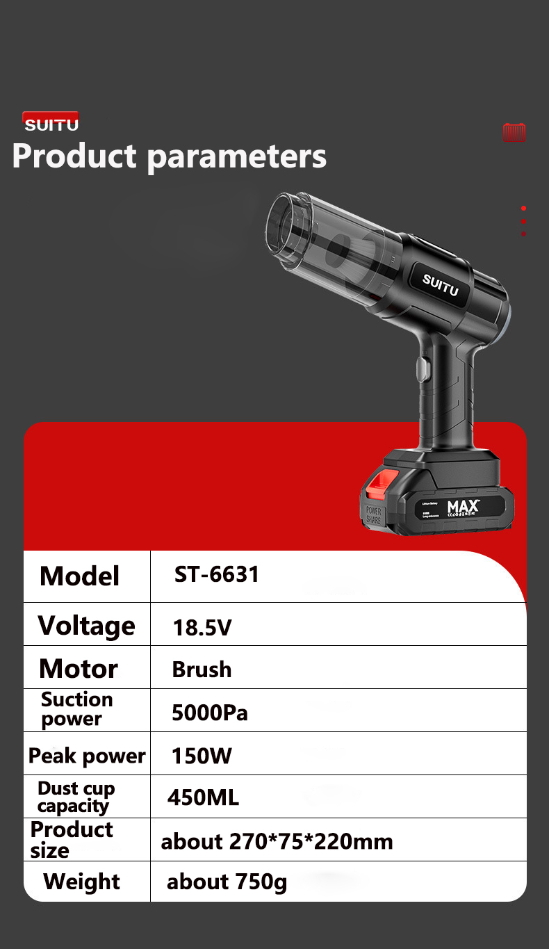 Suitu5000PaCarCordlessVacuumCleanerDustCleanerHouseholdPowerfulBlowerDustBlowerSmartBrushlessVacuumC-2010405-13