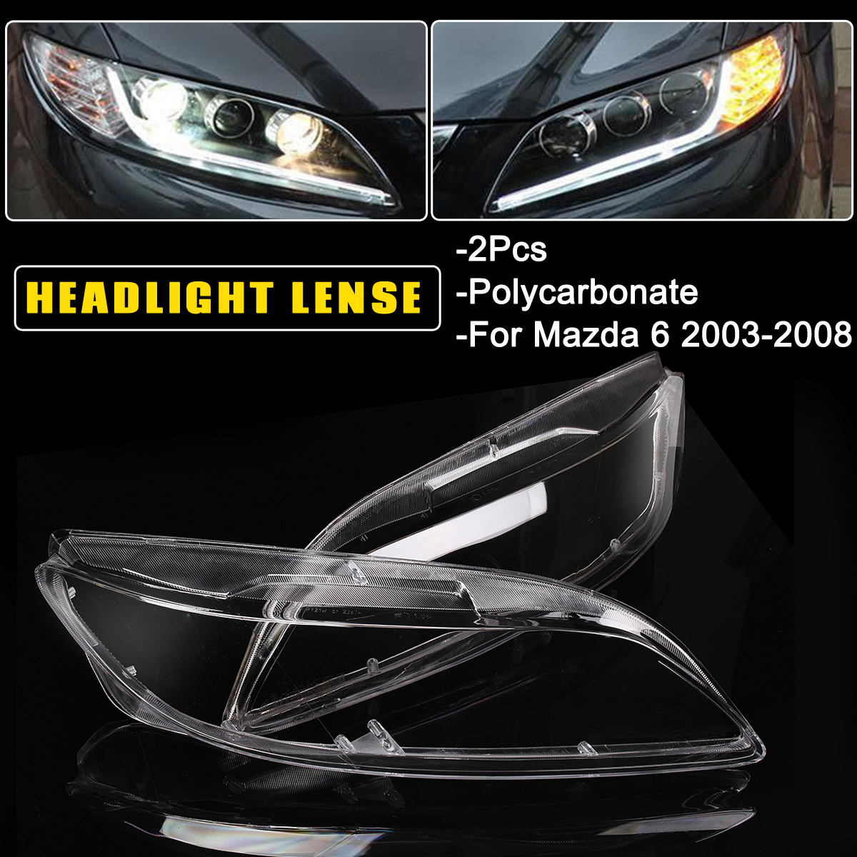 2PcsCarHeadlightHeadlampLensCoverLensesLampshadeForMazda62003-2008-1712628-1