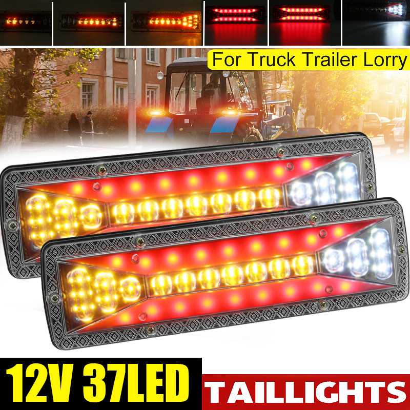 2pcs12V37LEDFlowingRearTailLightTurnSignalBrakeReverseLampForTrailerTruckLorry-1961182-1