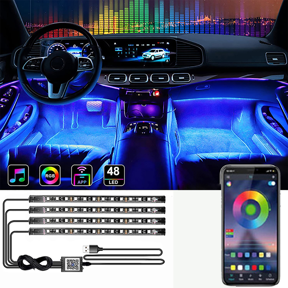 48LEDCarInteriorAmbientFootStripLightBacklightRemoteAppMusicControlAutoRGBDecorativeLamps-1990493-3