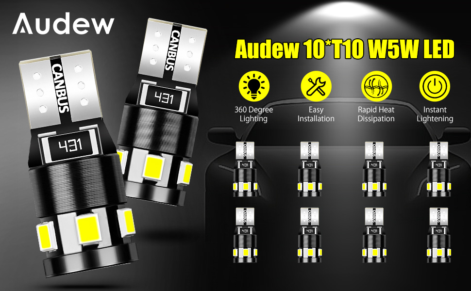 AudewT10W5WCar2835SMDLEDSideMarkerLightsParkingInteriorBulbsCanbusErrorFree27W4882KXenonWhite10Pcs-1604645-1