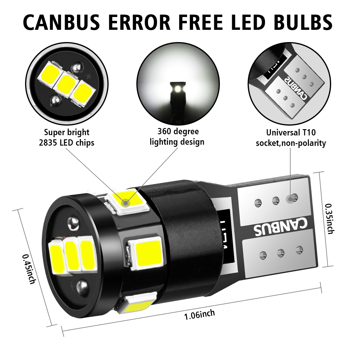 AudewT10W5WCar2835SMDLEDSideMarkerLightsParkingInteriorBulbsCanbusErrorFree27W4882KXenonWhite10Pcs-1604645-4