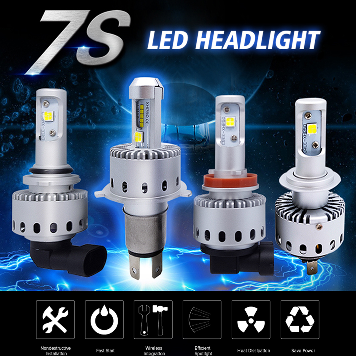 Autoleader7S40W8000LMCarLEDHeadlightsBulbsH1H3H4H7H11900590066500KWhite-1143774-1