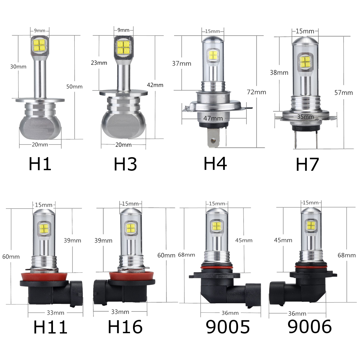 Autoleader80W1500LMLEDCarHeadlightsFogLampsH1H3H4H7H11H16900590066000K-1148009-6