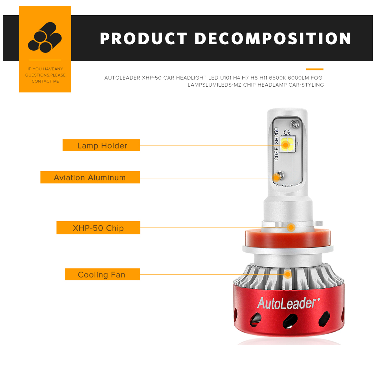 AutoleaderCarLEDHeadlightU101H4H8H116500K6000LMFogLampsLUMILEDS-MZChipHeadlamp-1982291-4