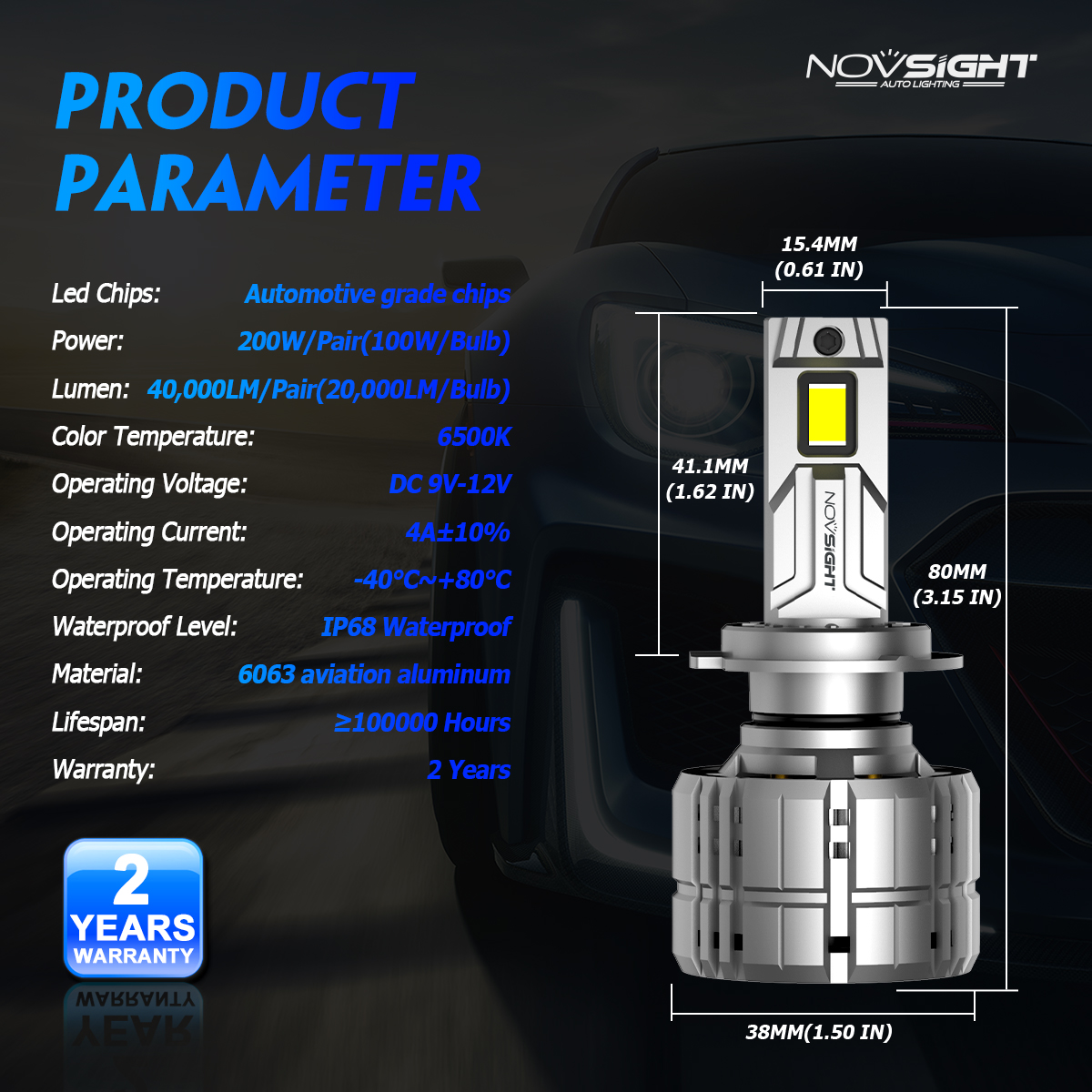 NOVSIGHTA500-N602PCS40000LMPairCarHeadlightLEDBulbsHighLowBeamKit6500KHeadlampIP68WaterproofWhiteLig-1996371-11