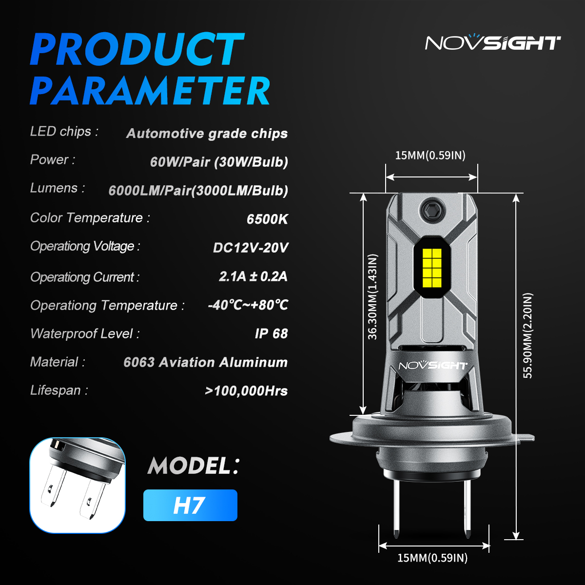 NOVSIGHTN64Pair6500KCarLEDHeadlightBulbsH76000LMPairLEDHeadlampIP68WaterproofforCarLightingModificat-1993789-12