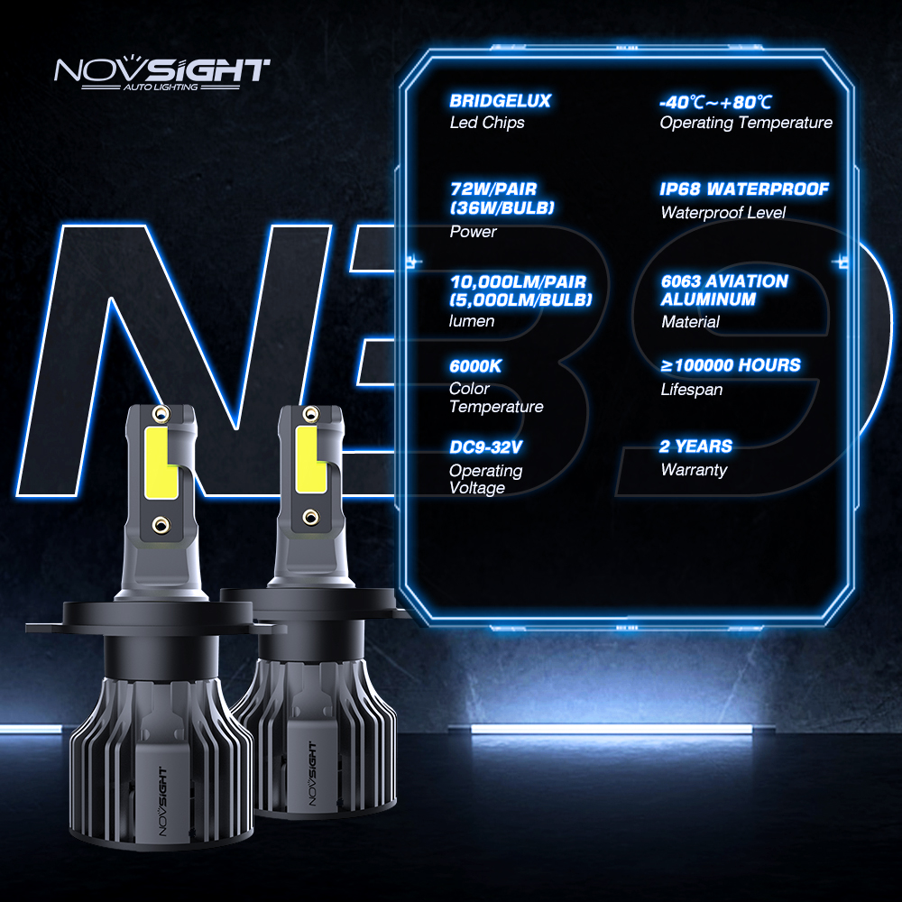 NovSightA500-N392PCS72WDC9-32VPairCarHeadlightLEDBulbs10000LMPAIRCarHeadlamps6000KIP68Waterproof-1993682-1