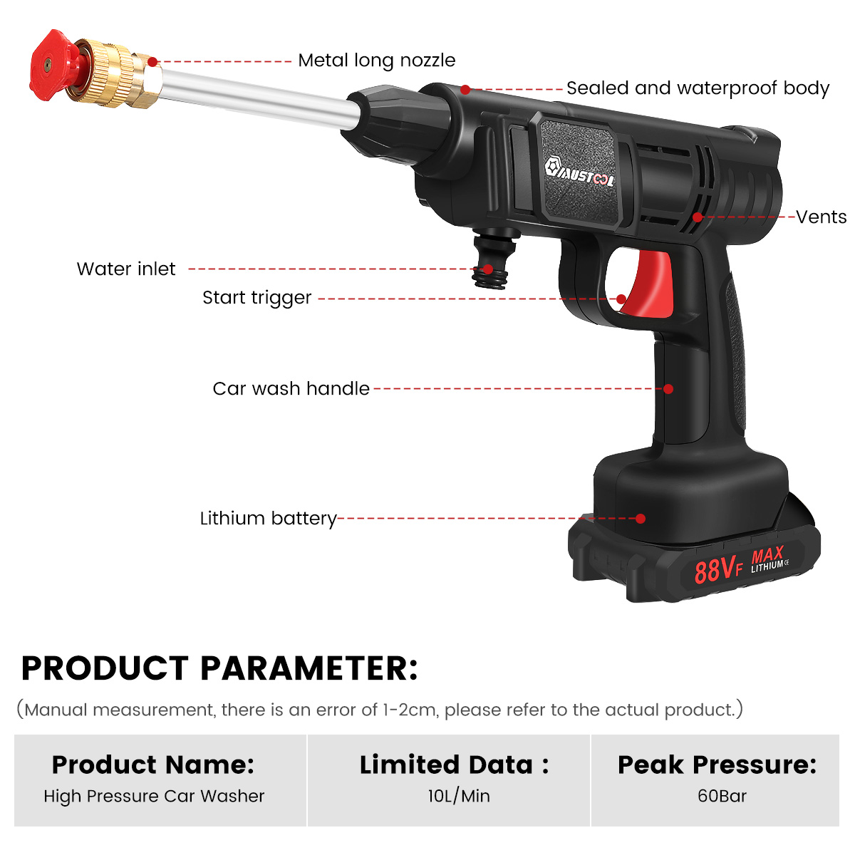 160WCarWasherCleanerCarWashingSprayGunCordlessHighPressureElectricWaterGunFoamMachineforMakita18VBat-1976891-2