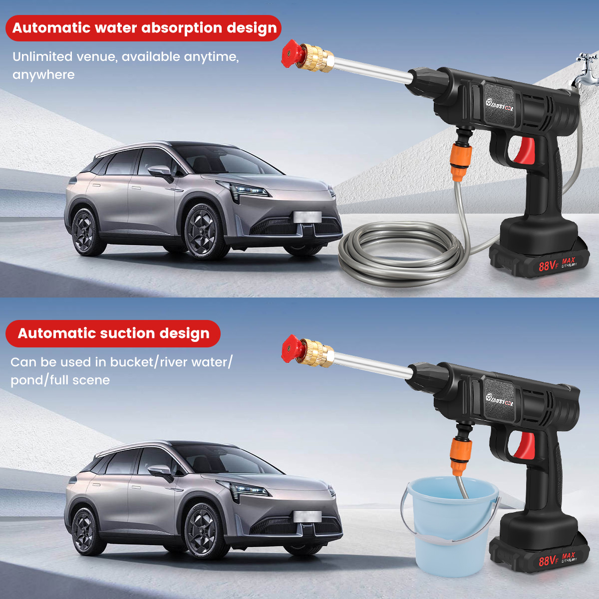 160WCarWasherCleanerCarWashingSprayGunCordlessHighPressureElectricWaterGunFoamMachineforMakita18VBat-1976891-6