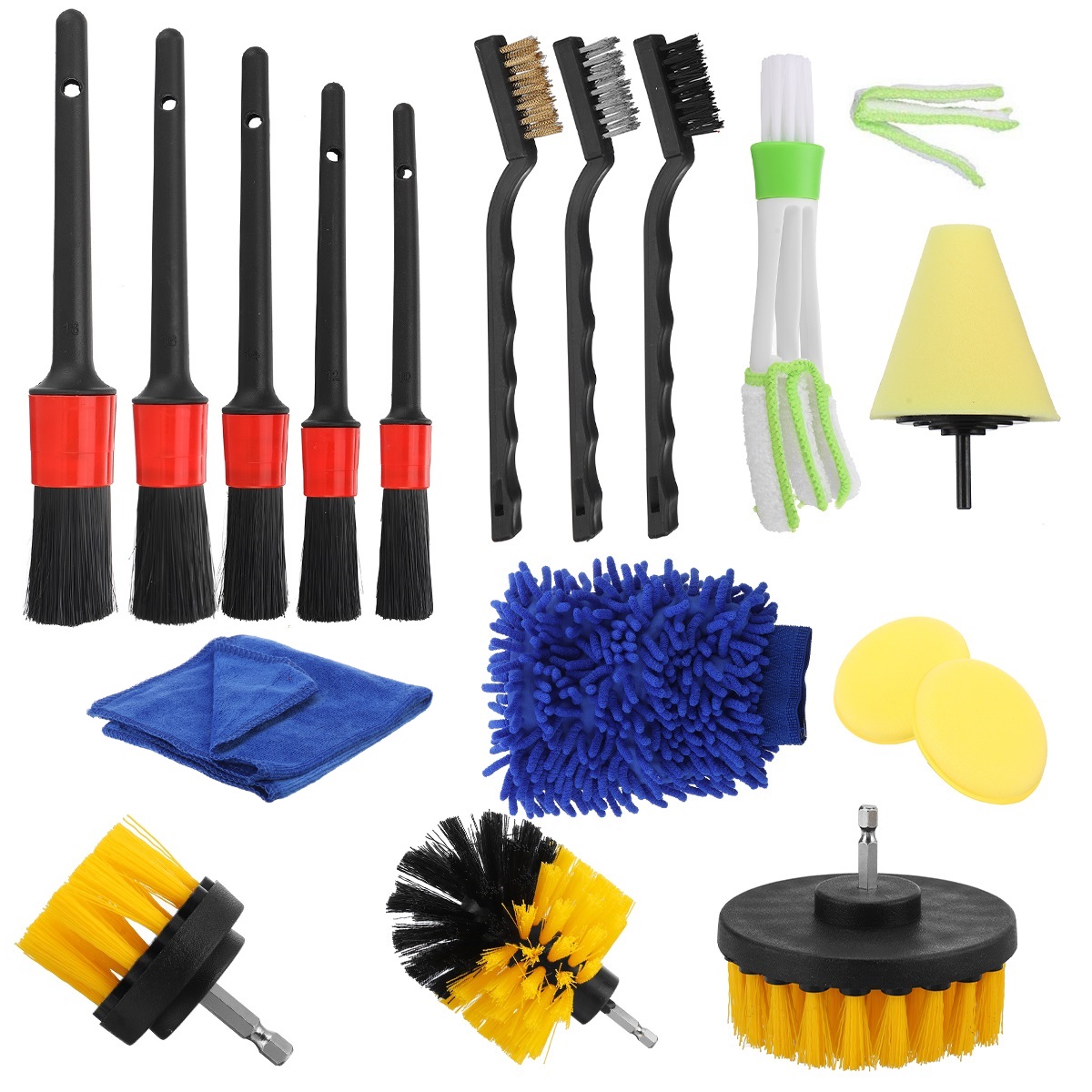 17pcsDetailingBrushSetCarCleaningBrushesPowerScrubberDrillBrushForCarLeatherAirVentsRimCleaningDirtD-1981565-1