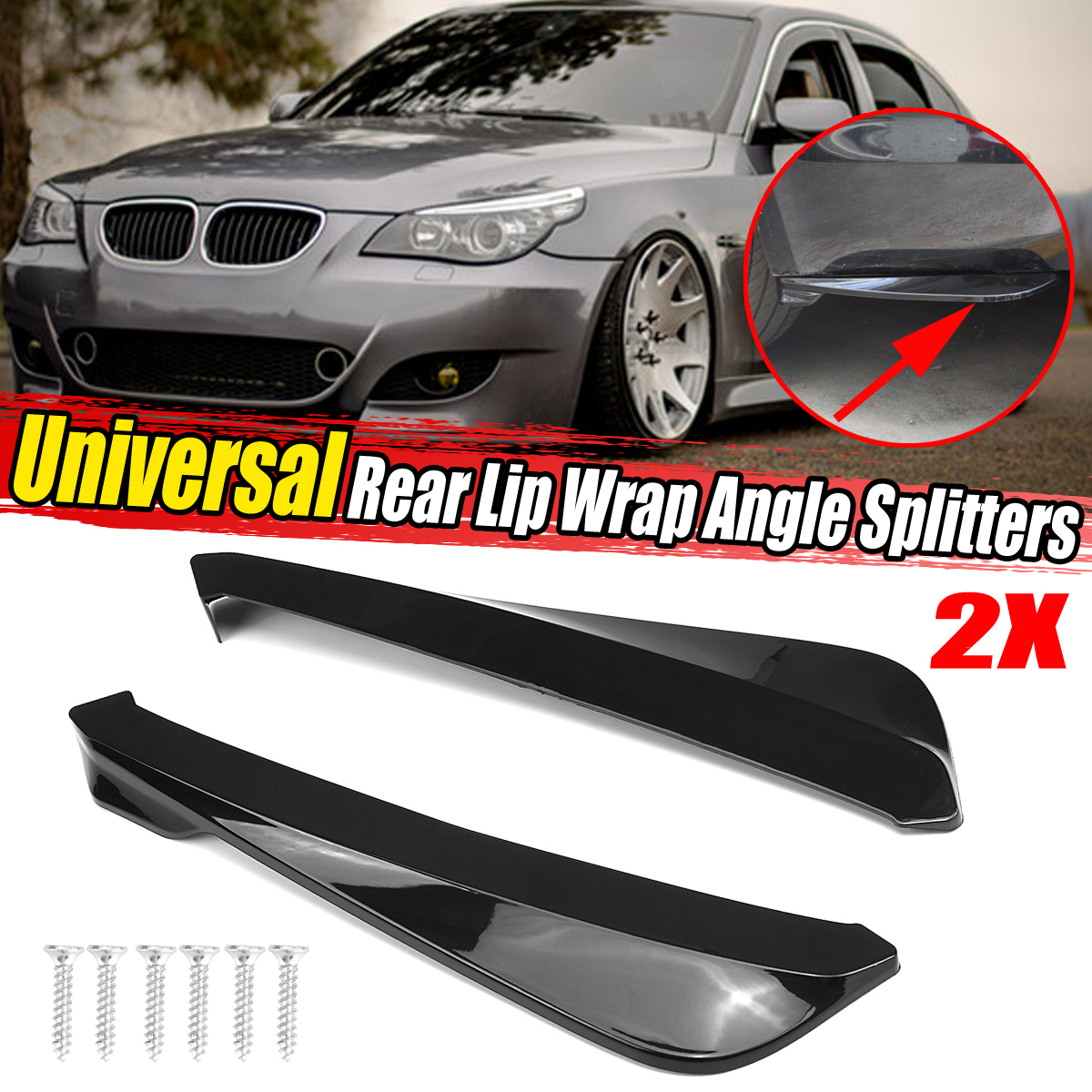 2PcsUniversalCarBlackRearBumperLipWrapAngleSplitters-1684029-1