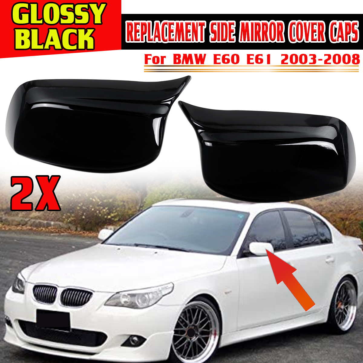 2XMStyleRearWingMirrorCoverCapGlossyBlackForBMWE60E612003-2008-1977615-1