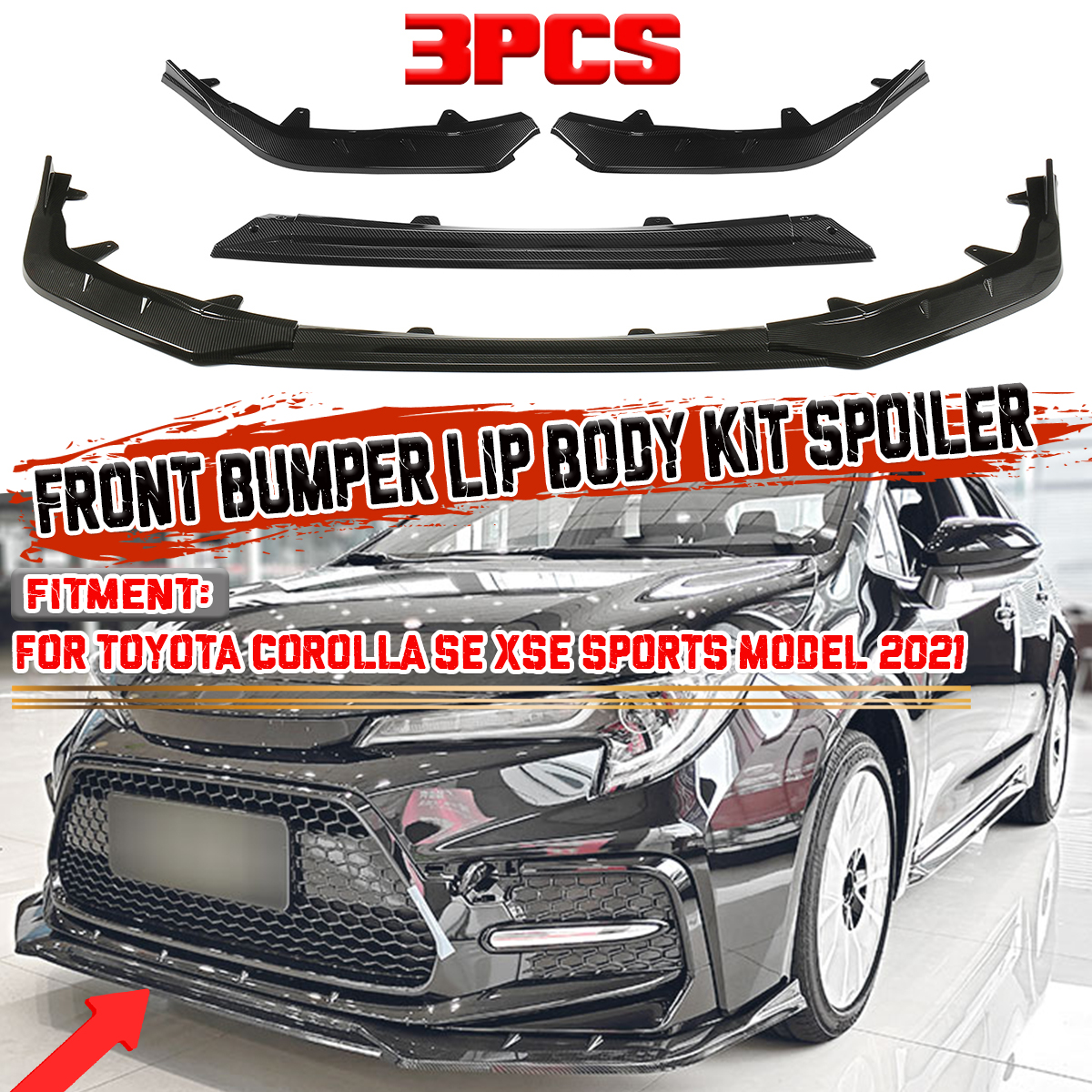 3PCSCarbonFiberLookFrontBumperLipSpoilerTrimForToyotaCorollaSEXSESportsModel2021-2007645-1