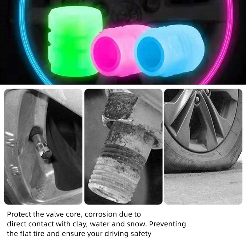 4PCCarLuminousValveCapsFluorescentNightGlowingCarMotorcycleBicycleWheelStylingTyreHubUniversalCapDec-2014213-8