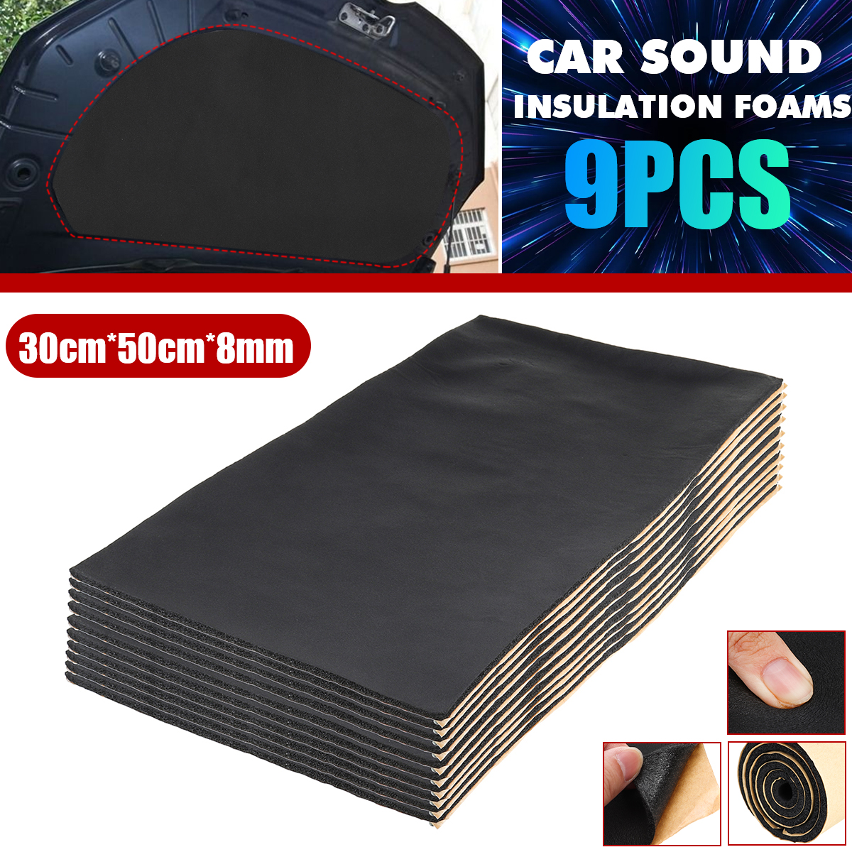 9pcsSetCarDoorHoodBonnetSoundHeatInsulationFoamsCottonMat30x50cm-1943901-1