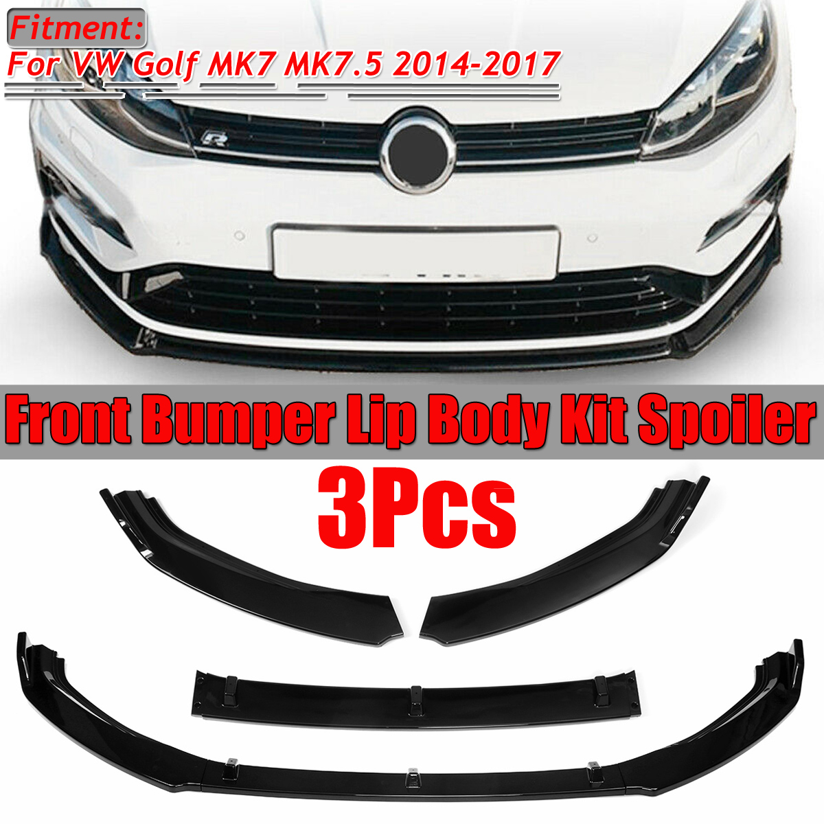 GlossyBlackFrontBumperLipSpoilerTrim3PCSForVWGolfMK7MK752014-2017-1673101-1