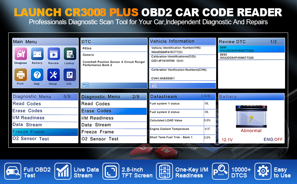 2024LAUNCHCR3008PLUSProfessionalFullOBD2ScannerDiagnosticToolEnhancedCheckEngineCodeReaderOBDIICarSc-2015260-7